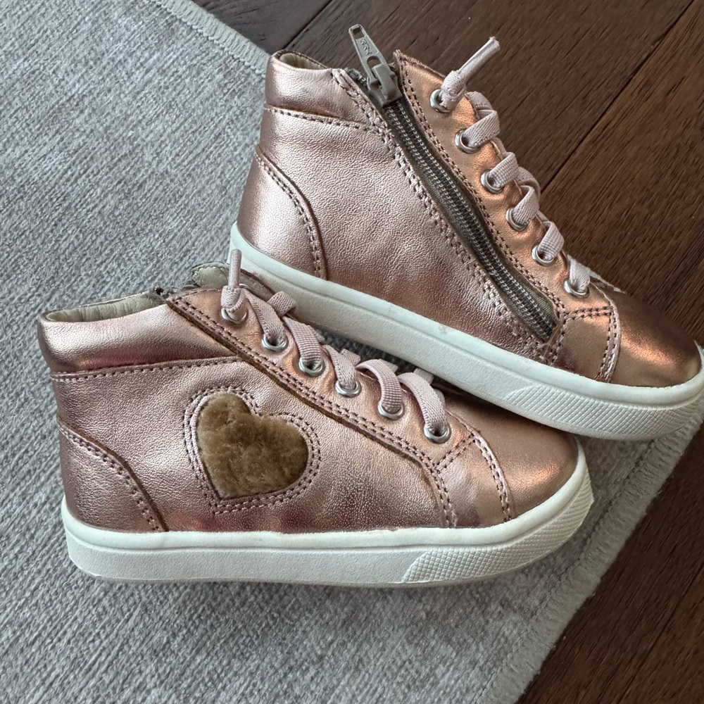 Old Soles Rose Gold High-Top Sneakers with Heart Patch- Brand Nee